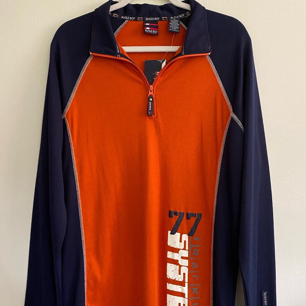 BUGLE BOY - Men’s 1/4 Zip, Long Sleeve Pullover Shirt - Sz. L - NEW -Blue/Orange